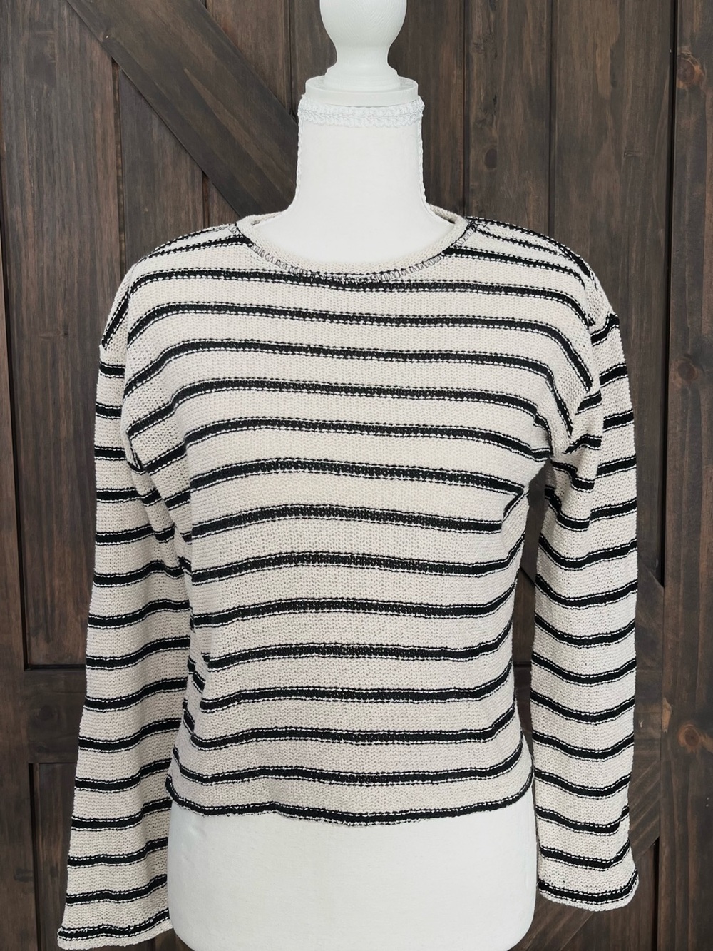 Zara Striped Knit Sweater Small Black Cream Breton French Girl Lightweight